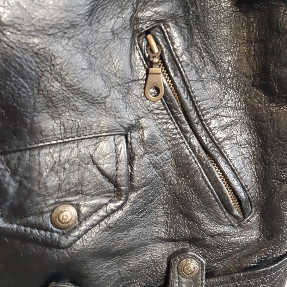 Rare Vintage Black Leather Bicker Jacket Great Seal of Oklahoma 1907 Snaps Large - Picture 16 of 17